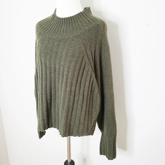 NWT Topshop Green Funnel Neck Ribbed Knit Sweater 14 - Picture 2 of 9
